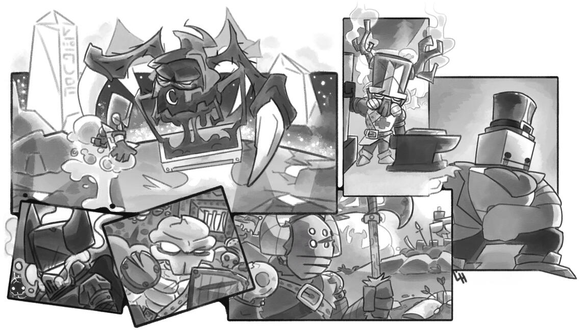 Castle Crashers Characters - B / W Illustration, 2022