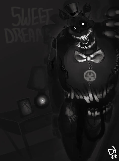 Five Nights at Freddy's 'Nightmare' - B / W Illustration, 2024